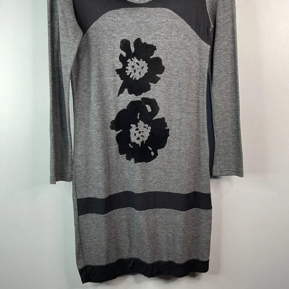 ALISON SHERI Sweater Dress Grey Black Velvet Flower Cowl Neck Long Sleeve Size S - Picture 5 of 10